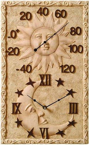 Chaney Instrument 10-Inch by 14-1/2-Inch Sun & Moon Clock/Thermometer Combo