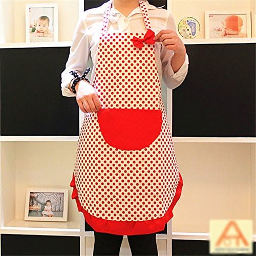 Red Dot Lady Princess Polka Dot Cotton Apron Adult Cooking Kitchen Bib Bow Pocket Dress