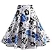 Fancyqube(TM Women Pleated Vintage Skirts Floral Print Midi Skirt Blue Medium