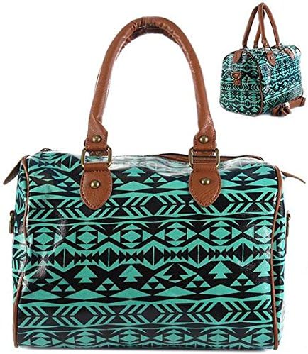 Fashion Handbag Purse Aztec Tribal Pattern Boston Bag Handles Mint Green
