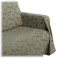 Ibiza Damask Leaf Jacquard Love Seat Throw Cover, Olive
