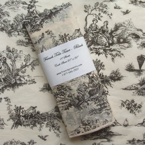 Gift Wrap Tissue - Romantic French Toile Design - Black on Cream (10 ct)