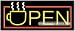 Open with cup logo Neon Sign (13H x 32L x 3D)