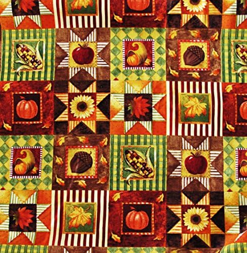 1 YARD Autum Fall Fabric ~ 100% Cotton ~ Leaves, Pumpkins, Flowers, Corn, Acorn, Apple, Cornucopia