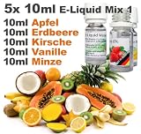 5 x 10ml E-Liquid - MIX 1 - MADE in GERMANY - Apfel, Erdbeere, Kirsche, Vanille, Minze - 0,0mg Nikotin