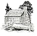 2.25 inch (58mm) Round Badge Style Keyring Line Drawing Log Cabin