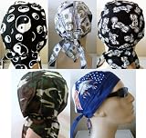Set of 5 Themed Biker's Caps/ Head Wraps/ Medical Caps/ Skull Caps/ Bandanas, Themes: Cash Money, Yin Yang, Motorcycle and American Bald Eagle, Breathable and Very LIGHTWEIGHT 100% Cotton, One Size to Most Men, Women and Teens, Also Suitable for Cancer Patients, Gardeners, Household Cleaning, Athletes, Medical, Healthcare, Bikers, Truckers, Painters and Food Workers to Keep Hair Out of Face