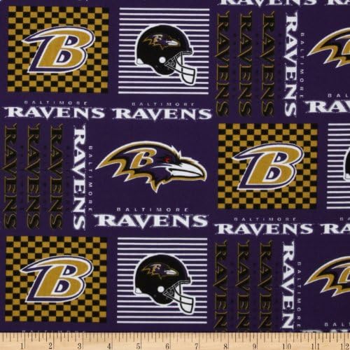 NFL Cotton Broadcloth Baltimore Ravens Patchwork Purple/Gold Fabric By The Yard