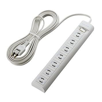 【クリックで詳細表示】ELECOM 電源タップ 2ピン 7個口 マグネット付 抜け止め仕様 スイッチ付 5m T-Y3A-2750WH： パソコン・周辺機器