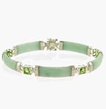 Genuine Peridot and Jade Bracelet with Sterling Silver Settings and Closures