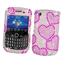 RIM BlackBerry Curve 3G 9300 (T-Mobile) & Gemini Curve 8520 & 8530 Snap-on Protector Hard Case Rhinestone Cover "Pink Love" Design