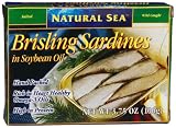 Natural Sea Brisling Sardines in Soybean Oil, 3.75-Ounce Tins (Pack of 6)