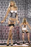 Sexy Fishnet And Lace Up Front Halter Corselet Bustier And Full img