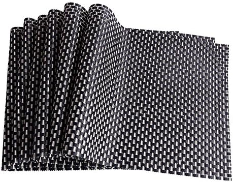 Placemats,Dadoudou Reversible Heat Insulation Stain-resistant Woven Vinyl Table Placemats for Kitchen Dining Room set of 6 （Black/Gold）