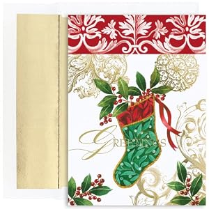 Holly-Filled Stocking Christmas Cards -
