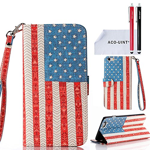 iPhone 6 Case, iPhone 6 Wallet Case Leather, ACO-UINT Premium PU Flag Pattern Leather Wallet Flip Case with Card Slots, Cash Compartment and Detachable Wrist Strap for iPhone 6 4.7