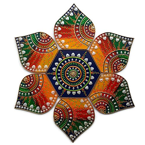 Diwali Christmas Decorations - Rangoli - 7 Piece Handmade Wooden - Multi Design - For Wall, Floor or Table Decoration