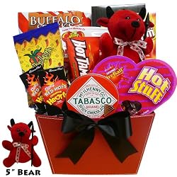 You Little Devil! Hot & Sweet Snack Valentine's Gift Basket with Teddy Bear