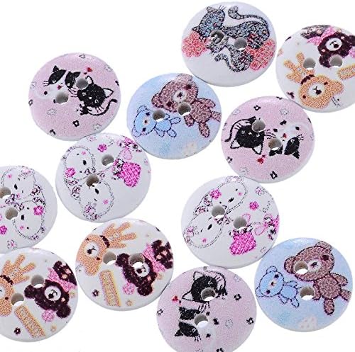 Kimter 100pcs Wooden Buttons 2 Holes 15mm(0.59") Fixed Mixed 5 Kinds White With Adorable Bear Motifs For Children'S Birthday Box As Gift