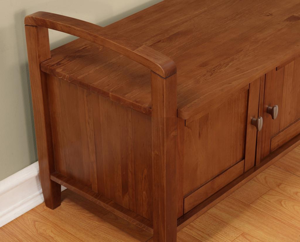 Simpli Home Warm Shaker Entryway Storage Bench, 44"W Honey