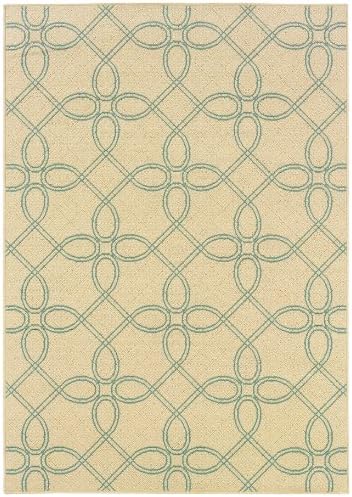 Granville Rugs Monterey Indoor/Outdoor Area Rug, Cream/Blue, 6' 7 x 9' 6""