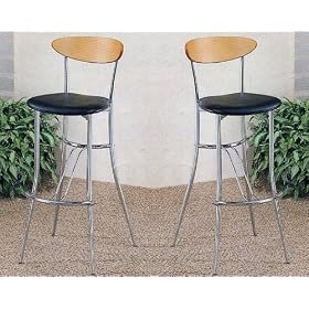 Set of 2 Contemporary Style Black and Natural Finish Bar Stools by visiondecor Furniture