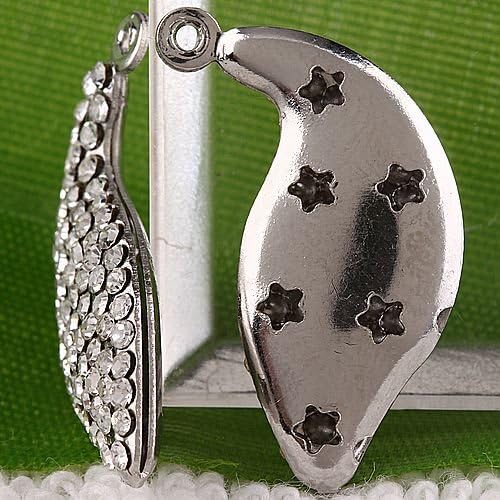 10pc Silver Tone White Crystal Leaf Tear Drop Bead Charm AA842-2