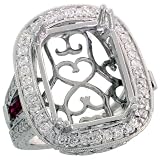 14k White Gold Semi-Mount Large Diamond Ring, w/ 1.24 Total Carats Brilliant Cut Diamonds & Baguette Ruby Stones, 15/16 (24mm) wide