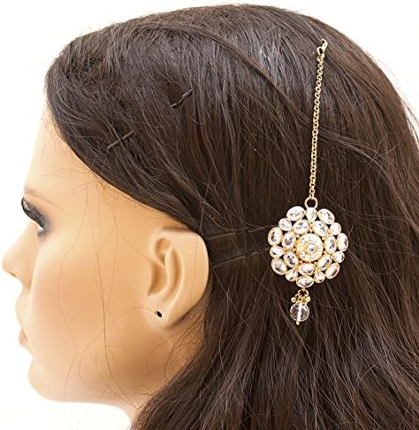 Round Fashion Hair Ornament Indian Maang Tika with Kundan Stone Ethnic Jewelry