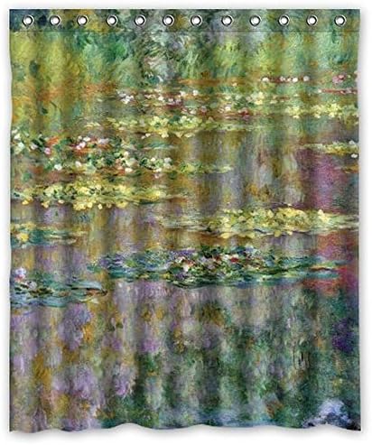 Xiang Queen Special Design Water Lilies by Claude Monet Waterproof Bathroom Fabric Shower Curtain,Bathroom decor 66x72 inches