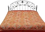 Maroon Kutch Bedcover with All-Over Embroidery and Mirrors - Pure Cotton