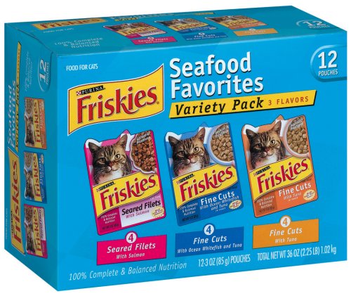 Friskies Cat Food Seafood Favorites 3-Flavor Variety Pack, 12-Count Pouches (Pack of 2)