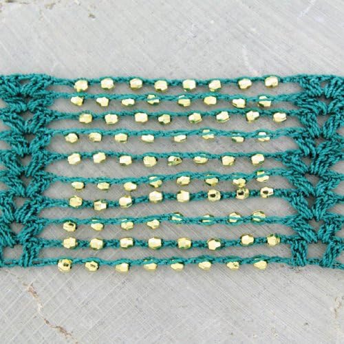 Jewel Scarf Crocheted with Gold Beads (Teal)