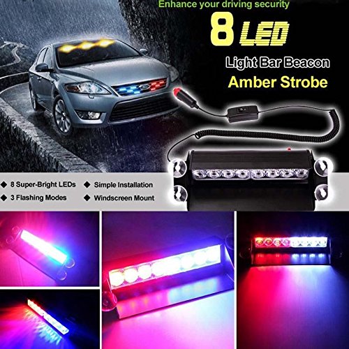 Hotenergy Red/Blue Warning Caution Van Truck 8-LED Emergency Strobe Light Lamp Bar