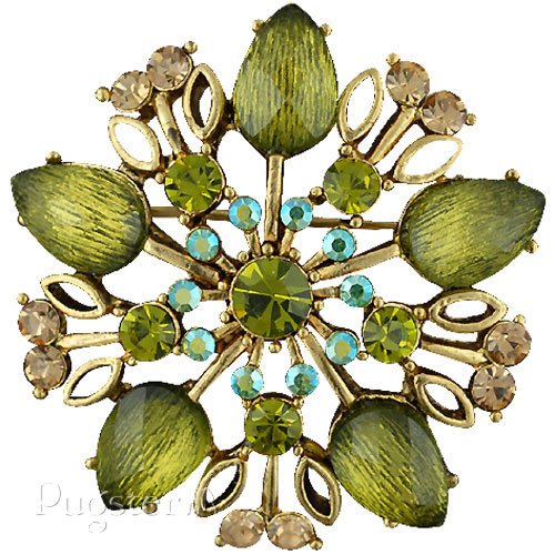 Five Pointed Green Flower Pin Brooch