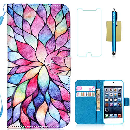 iPod Touch 6 Case,iPod Touch 5 Case,iPod Touch 6th Case,CASELAND PU Leather Flip Wallet Case for Apple iPod Touch 6,Case for Apple iPod Touch 5 [Flower]
