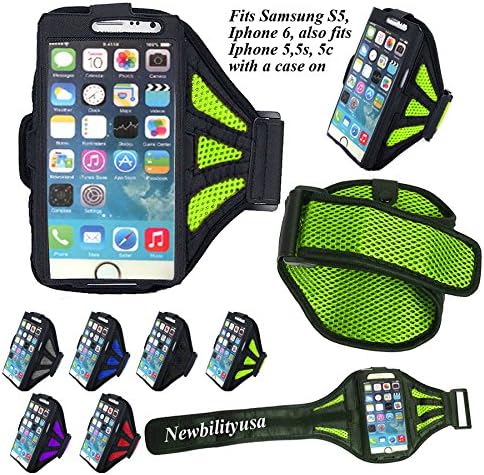 Newbilityusa For iPhone 6 4.7" and For Samsung Galaxy S5 (also fits iphone 5, 5c, 5s with a case on) Touch screen Sports Running Fitness Mesh Armband Arm Band Case Cover Pouch (green)