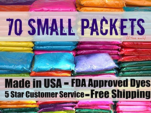 Wholesale Color PowderTM 70 Individual Packets Holi Powder Made in the USA Run Powder Gulal Colored Cornstarch