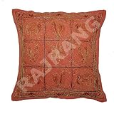 Fantastic Elegant Elephant & Peacock Design Cushion Pillow Cover with Thread Embroidery & Zari Work Work Brown Color Cotton Cushion Cover Throw Pillow Cover Comforter Set India (Size 16 X 16) (5 Pcs)