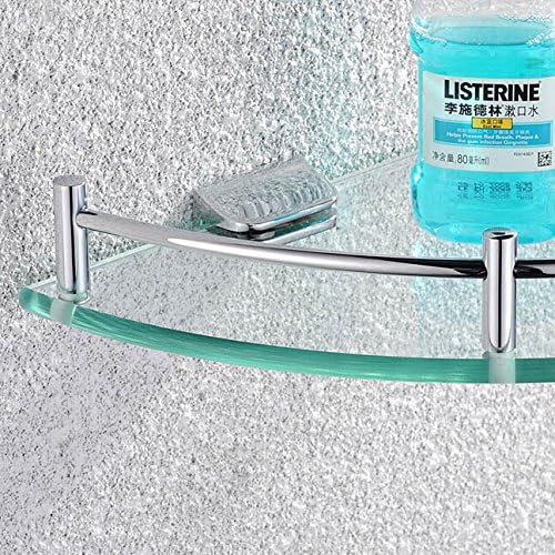 Hai Lighting Polished Stainless Steel Bathroom Triangle Glass Shelf Wall Mounted Tempered Glass Extra Thick Single Tier Corner Shelves 7.8 Inch