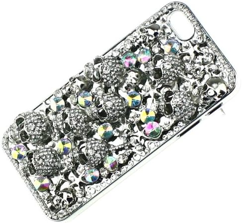 Handmade Halloween Silver Skull Black Crystal diamond Bling Crystal Case Cover For iPhone 5