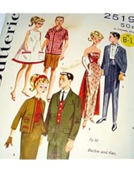 Book: Butterick 2519 Barbie and Ken Sewing Pattern, Wardrobe for 11 1/2" and 12" Fashion Doll, Such As Barbie and Ken, 1960s Fashion Pron Tuxedo, Beach Wear - Butterick Co