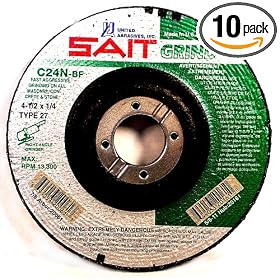 SAIT 20161 Type 27 4-1/2-Inch x 1/4-Inch x 5/8-11 13300 Max RPM C24N - Concrete Depressed Center Grinding Wheels - 10 Pack