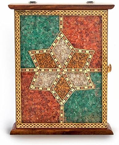 Little India Handmade Antique Wooden Key Holder Gemstone -170