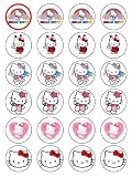 Hello Kitty style 24 Edible Wafer Paper Fairy/Cup Cake Toppers on an A4 sheet - Birthday Cake and Party Idea