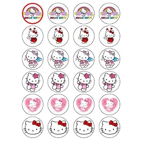 Hello Kitty style 24 Edible Wafer Paper Fairy/Cup Cake Toppers on an A4 sheet - Birthday Cake and Party Idea