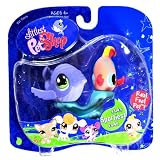 Hasbro Year 2007 Littlest Pet Shop Pet Pairs "Sportiest" Series Pet Figure Set - Purple Whale (#644) and Peach Color Angelfish (#643) Plus "Wave-Shaped" Pedestal (65316)IMAGE