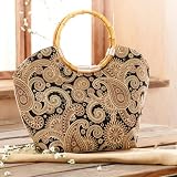Mud Pie Black Paisley Bag with Bamboo Handles