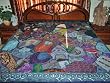 Zardozi Blue Embroidered Beads Indian Sari Bedspread Coverlet Throw Wall Hanging