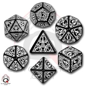 Q-Workshop Polyhedral 7-Die Set: Carved Steampunk Dice Set (Black & White)